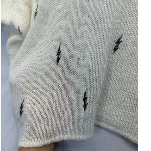Wooden Ships White Lightning Bolt Open-Knit Sweater Mohair Wool Blend Medium